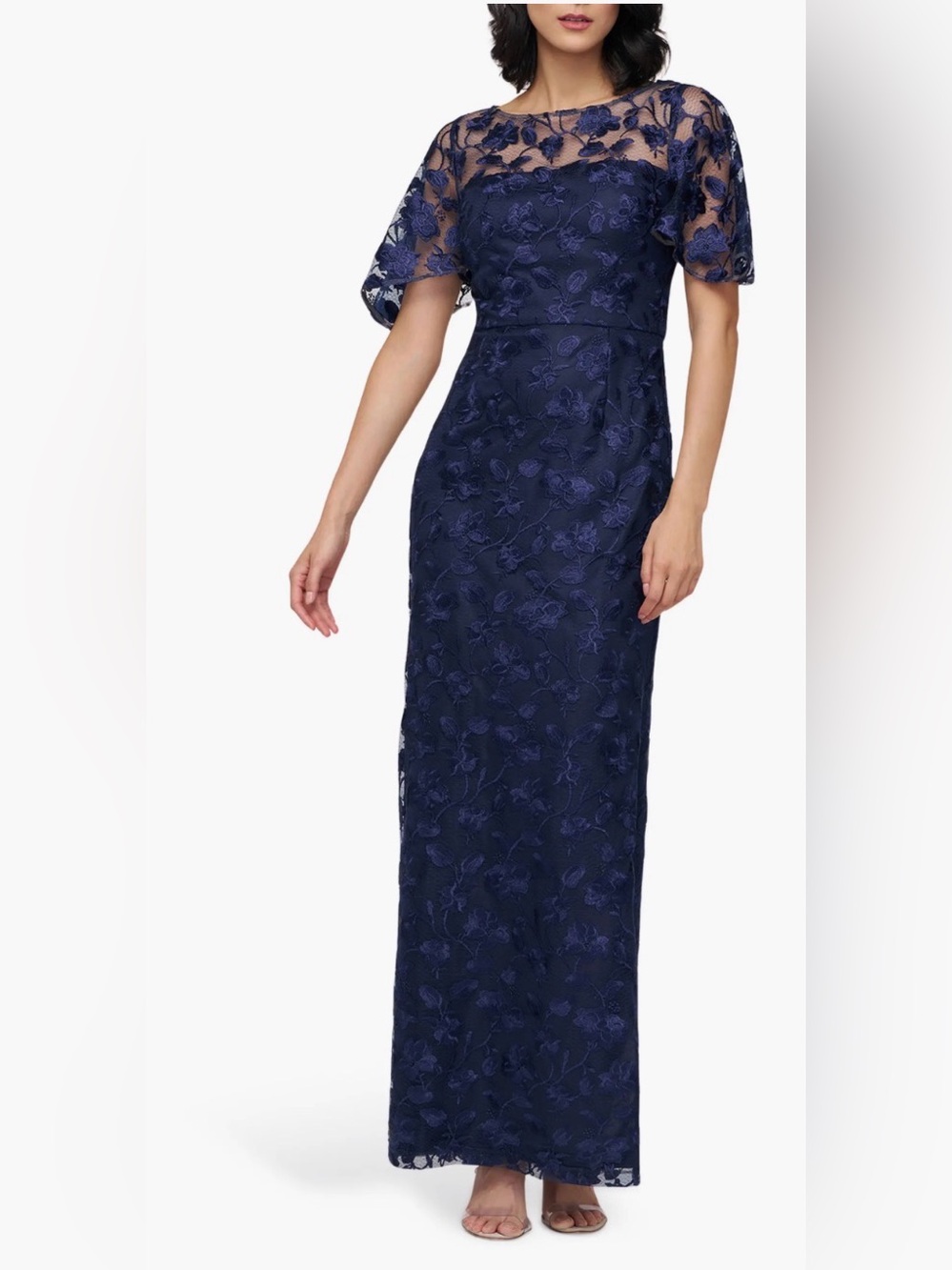 Js Collections  Brooke Floral Embroidered Column Gown Navy Size:6 #J1988 $278